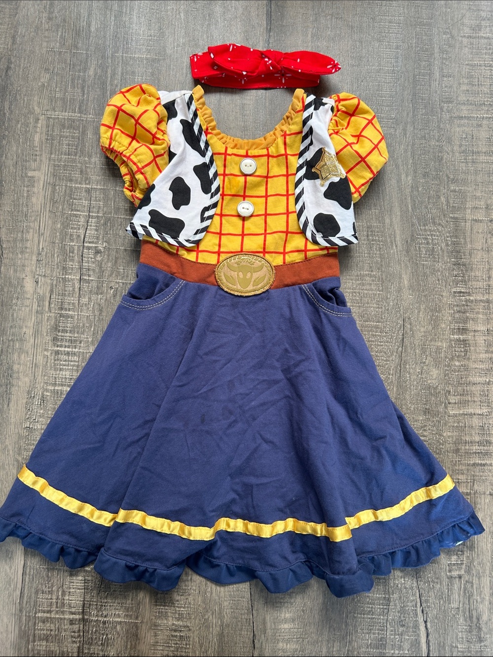 Disney Woody/JesseInspired Girls Yellow & Blue Costume Dress with Headband